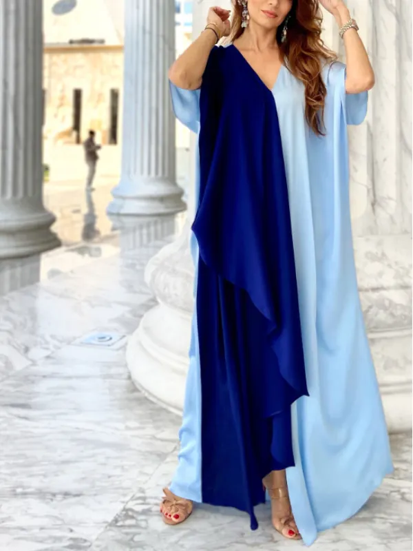 High Fashion Satin Color Block Dress Robe - Knowsan.com 