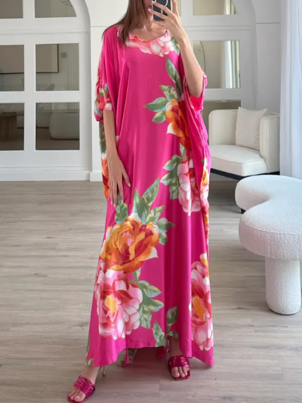 Stylish Floral Print Dress Robe - Machoup.com 
