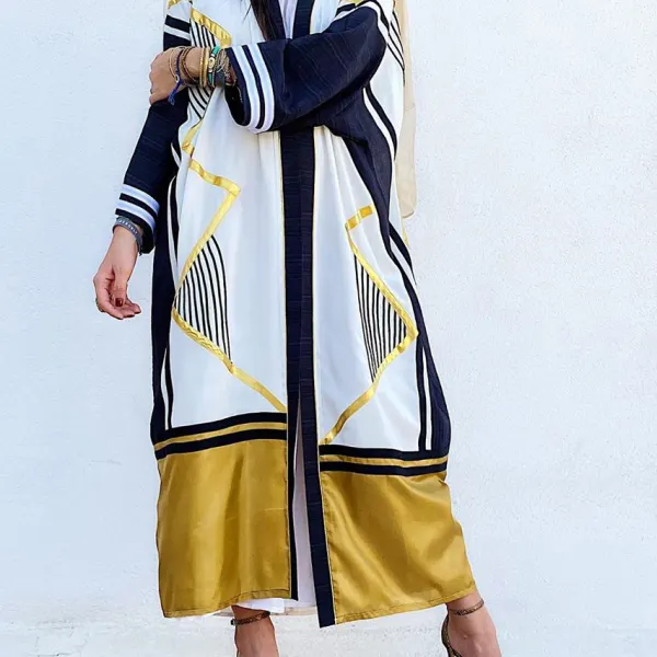 Stylish Color Block Robe Dress - Mosaicnew.com 