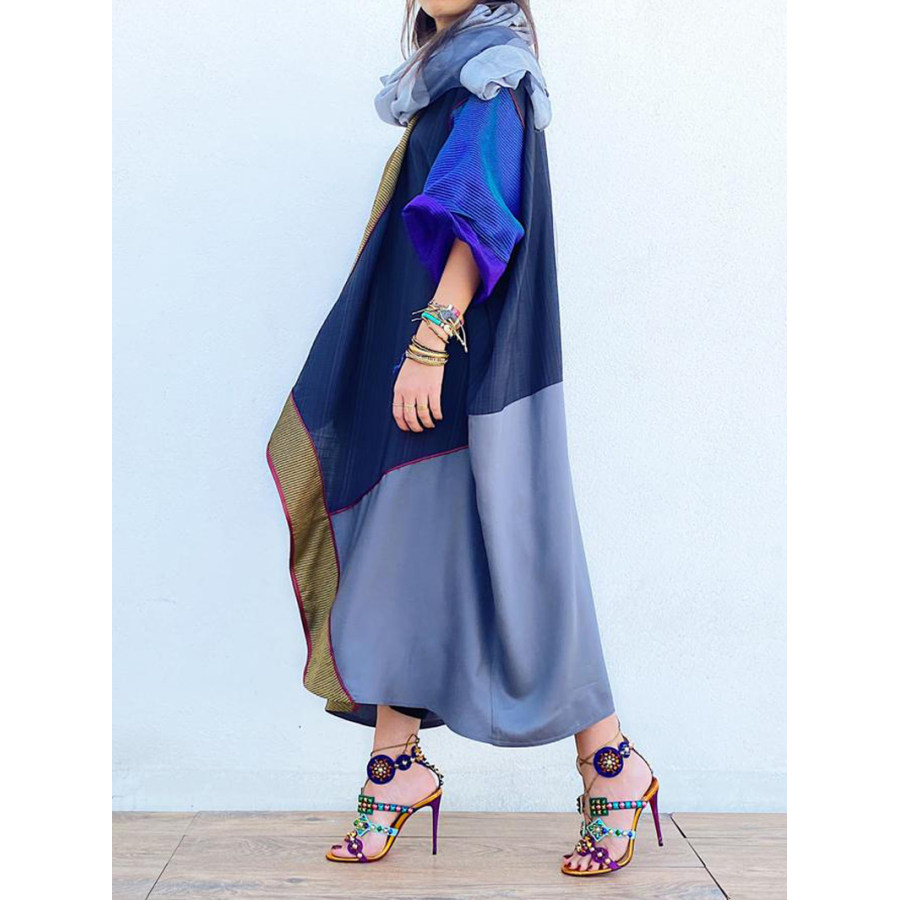 

Платье-халат из хлопка и льна премиум-класса с цветными блоками
