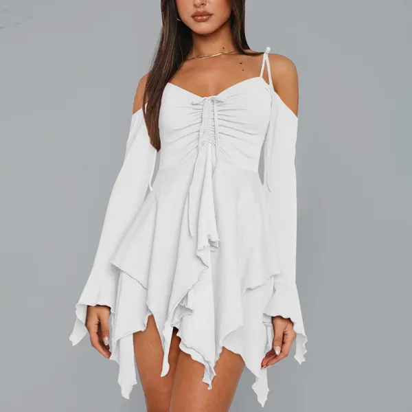 Suspender Skirt Wear Long Splicing Dress Performance Wear Irregular Short Skirt - Mosaicnew.com 