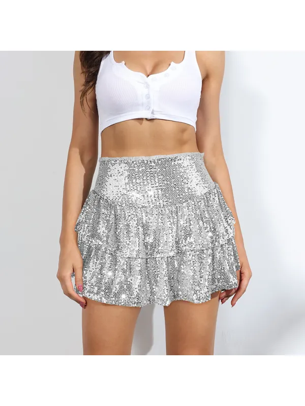 Hot Girl Sequined Skirt Female Sequined Sexy Short Skirt Solid Color Pleated Skirt - Viewbena.com 