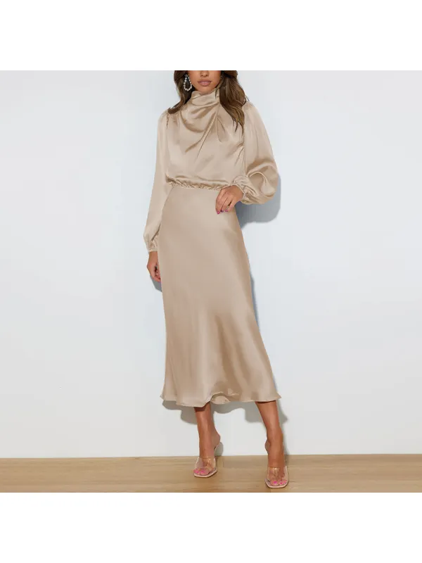 High-end Satin Long-sleeved Loose Dress, Elegant Women's Evening Dress - Viewbena.com 