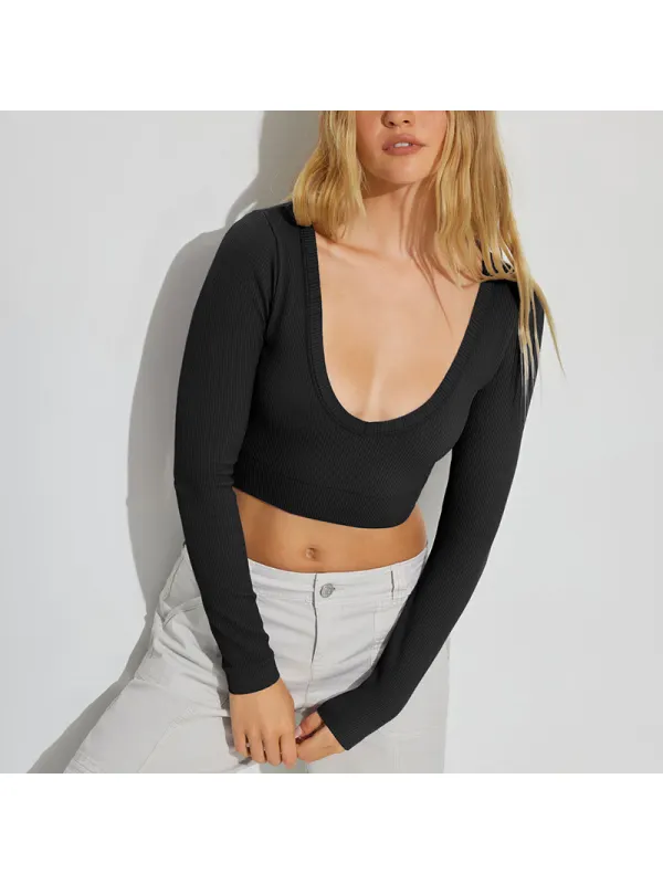 Slim Versatile Long-sleeved T-shirt Women's Sexy U-neck Bm Top Hot Girl Sweater - Machoup.com 
