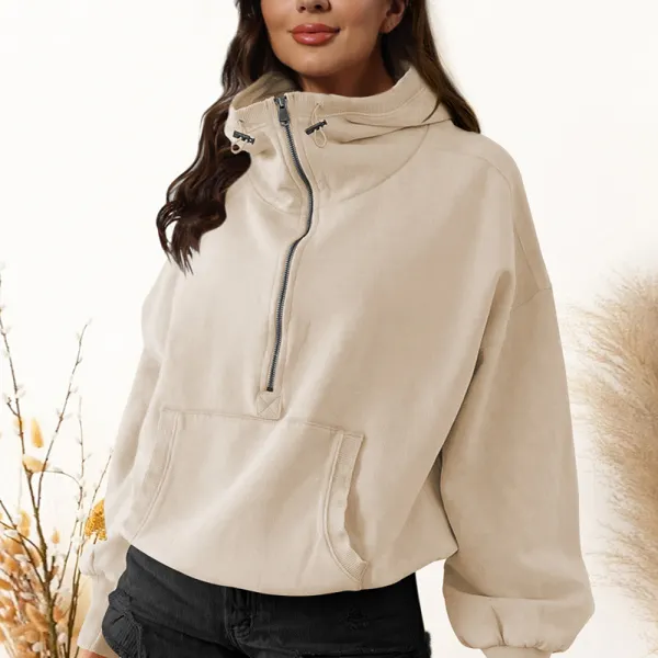 Hooded Sweatshirt Women's Trendy Sports Hoodie Zipper Drawstring Long Sleeve Top Jacket - Ootdyouth.com 