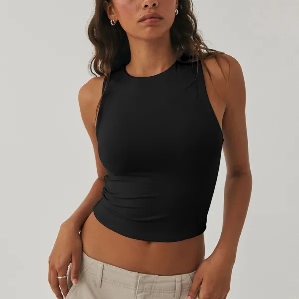 Sexy Midriff-baring Sleeveless Tight-fitting Top, Round-neck Racer-neck Tank Top Worn As An Outer Layer - Ootdyouth.com 