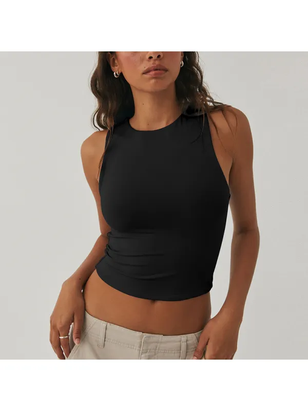 Sexy Midriff-baring Sleeveless Tight-fitting Top, Round-neck Racer-neck Tank Top Worn As An Outer Layer - Spiretime.com 
