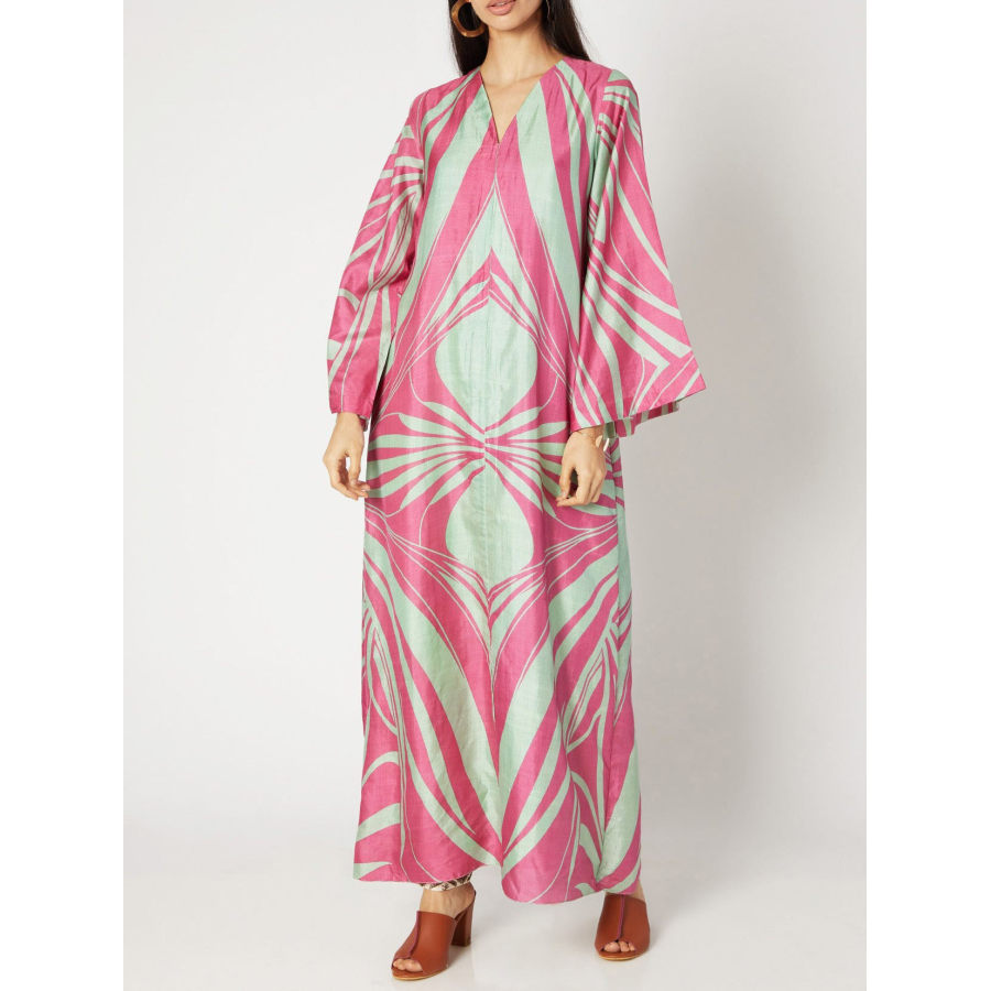 

Robe Longue Sérigraphiée à La Main à Manches évasées