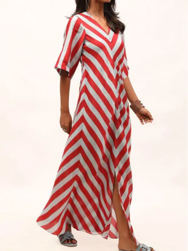 Red Blue Stripe Dress - Machoup.com 
