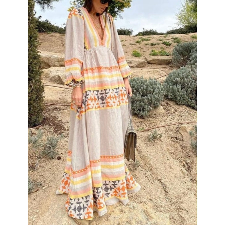 

Retro Ethnic Deep V Strappy Long Dress