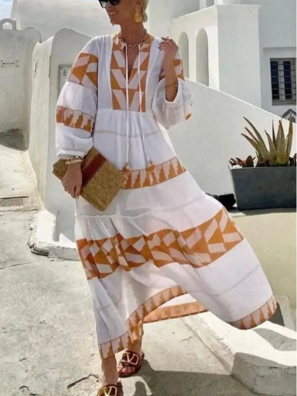Stylish Retro Greek Goddess Pattern Print Dress - Valiantlive.com 