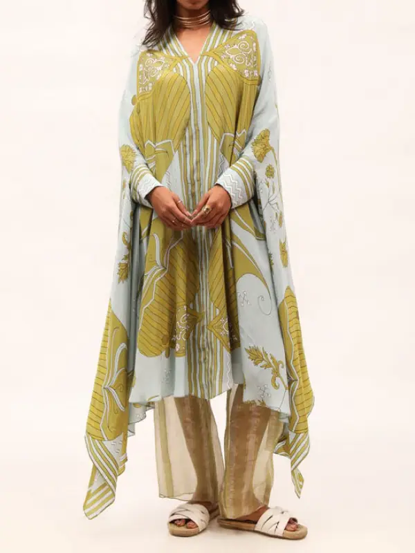 Paisley Print Crepe Kaftan Dress - Timetomy.com 