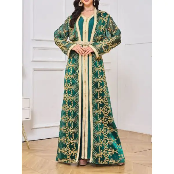 Stylish And Comfortable Moroccan Muslim Embroidered Two-piece Dress Robe - Spiretime.com 