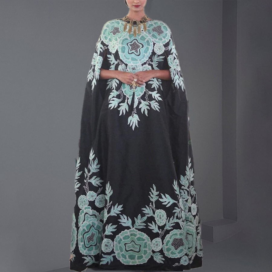 

Stilvolle Bedruckte Ramadan-Robe Mit Fledermausärmeln Lange Gruppe