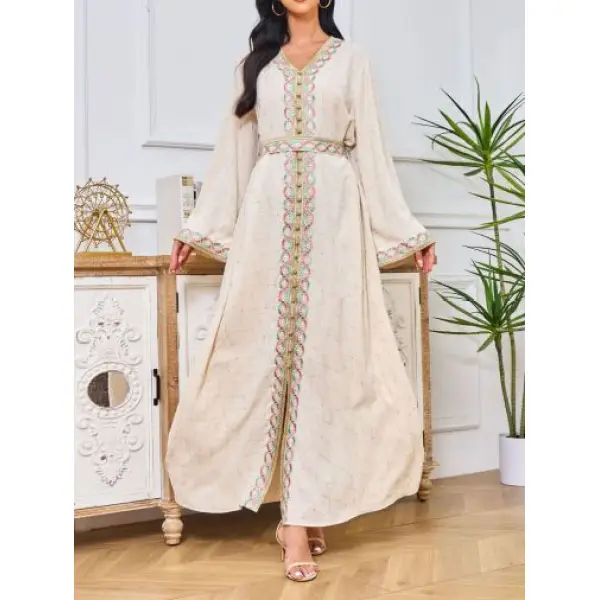 Stylish And Comfortable Moroccan Muslim Embroidered Belt Dress Robe - Ootdyouth.com 