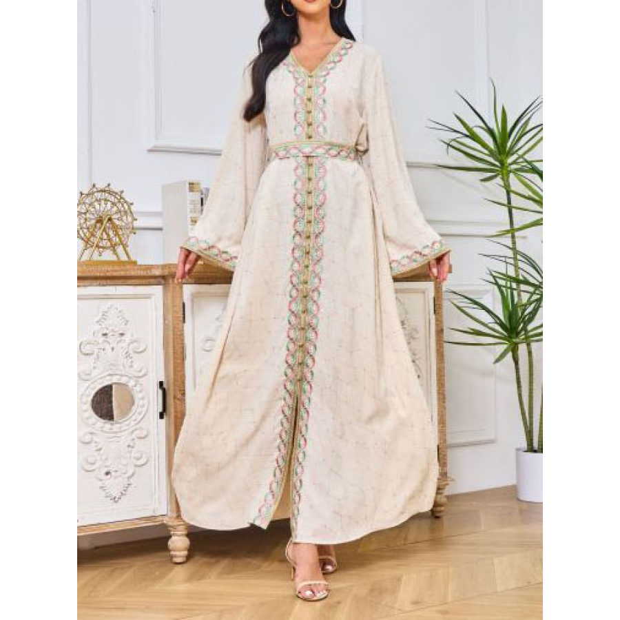 

Stylish And Comfortable Moroccan Muslim Embroidered Belt Dress Robe