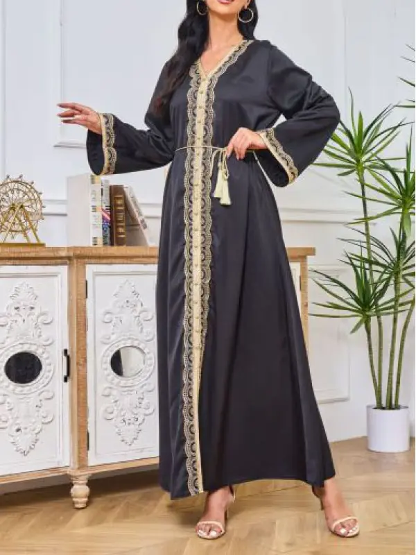 Embroidered Lace Fashionable Ramadhan Abaya Dress - Viewbena.com 
