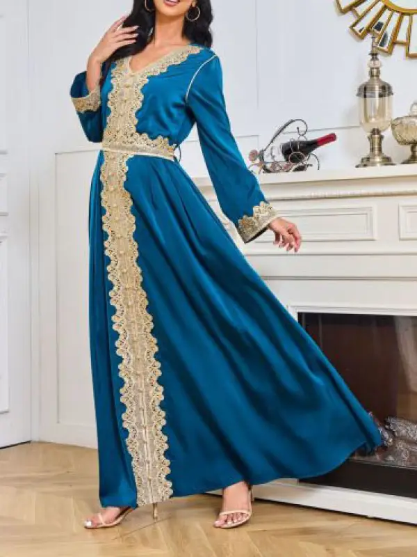 Fashionable High-end Embroidered Lace Robe Dress - Spiretime.com 