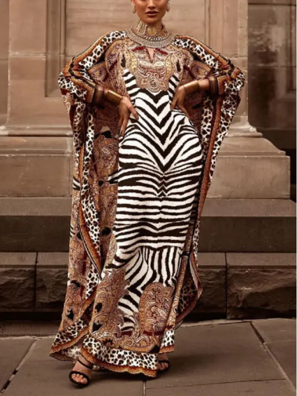 Stylish Leopard Print Ramadan Kaftan Dress - Viewbena.com 
