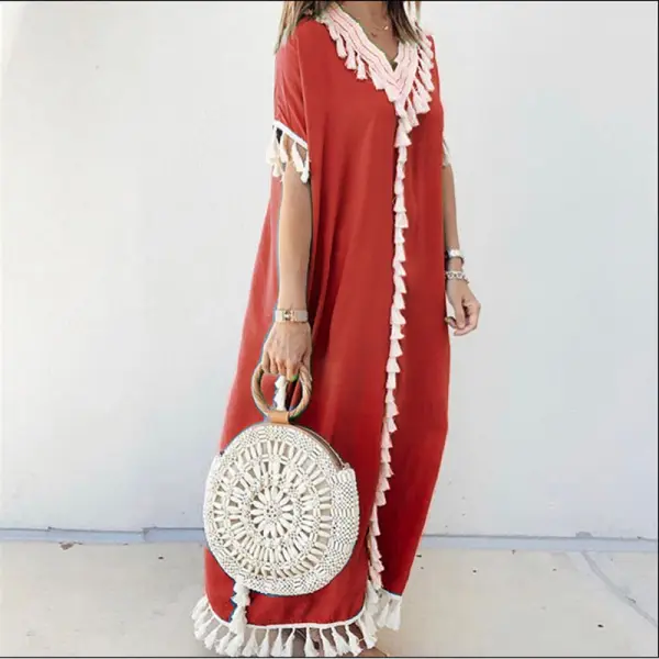 Stylish Printed Ramadan Tassel Long Dress - Ootdyouth.com 