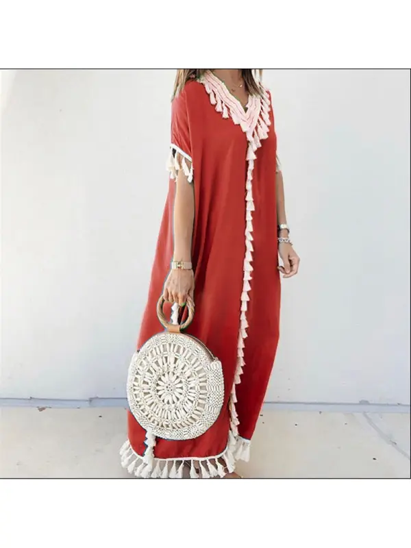 Stylish Printed Ramadan Tassel Long Dress - Cominbuy.com 