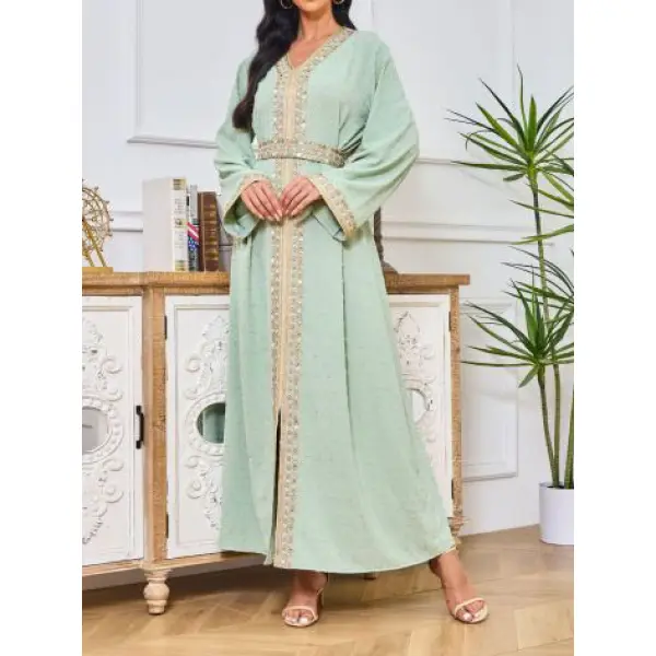 Stylish And Comfortable Moroccan Muslim Embroidered Dress Robe - Spiretime.com 