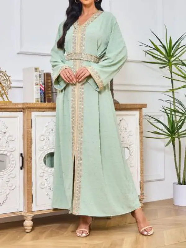 Stylish And Comfortable Moroccan Muslim Embroidered Dress Robe - Timetomy.com 