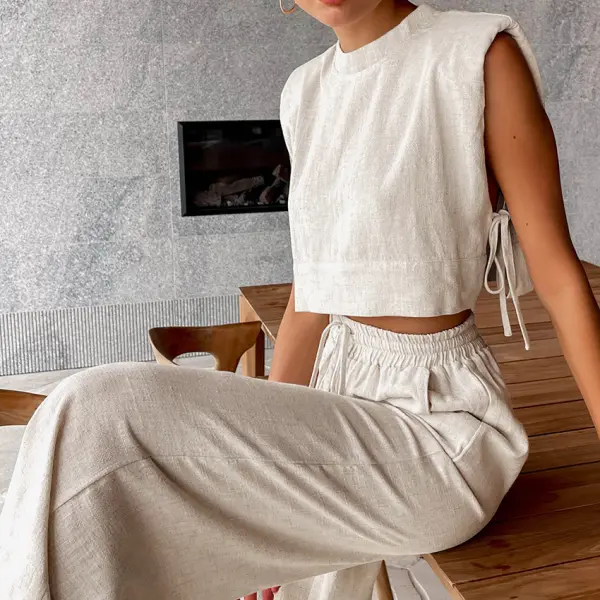 Women's Linen Sleeveless Two-piece Set - Yiyistories.com 