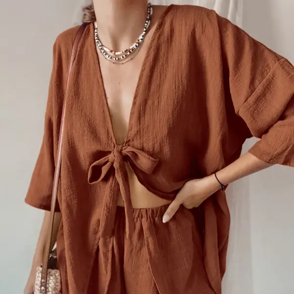 Ladies Cotton And Linen Loose Two-piece Set - Yiyistories.com 