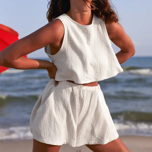 Women's Linen Sleeveless Suit - Salolist.com 