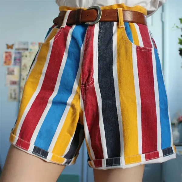 Women's Casual Striped Colouring Shorts - Leanarea.chimpone.com 