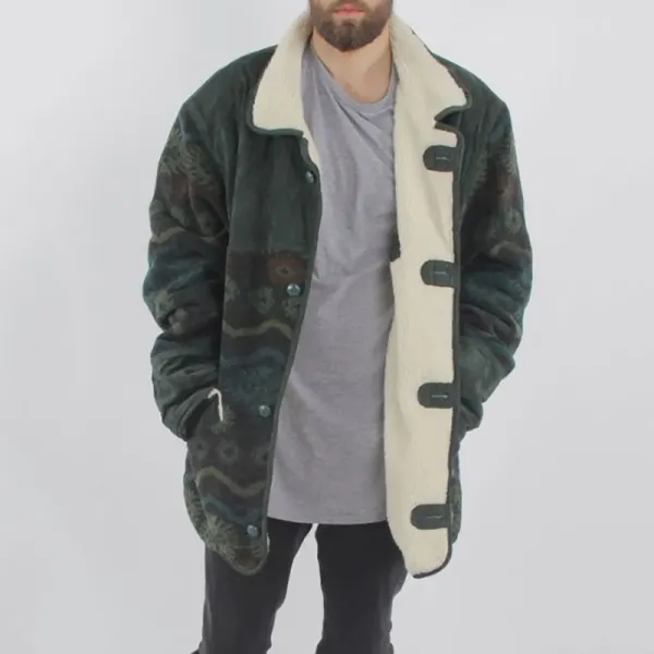Fashion Loose Splicing Pattern Fleece Jacket - Leanarea.chimpone.com 