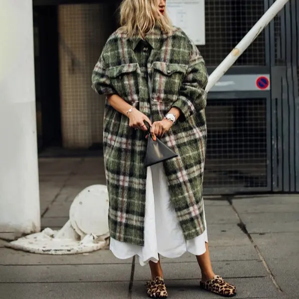 Women's Plaid Lapel Casual Coat - Leanarea.chimpone.com 