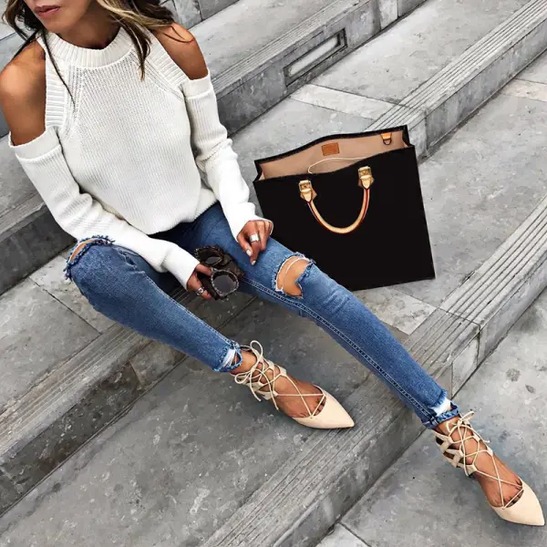 Women's Casual Pure Color Off-Shoulder Long Sleeve Tops - Leanarea.chimpone.com 