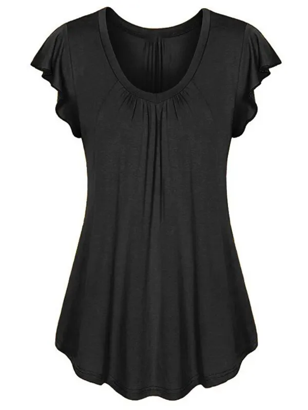 Round Neck Plain Short Sleeve T-Shirts - Oasisjoy.com 