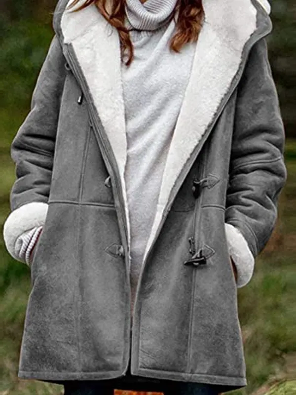 Fashion Solid Color Casual Hooded Jacket Plus Fleece Mid-length Coat - Oasisjoy.com 