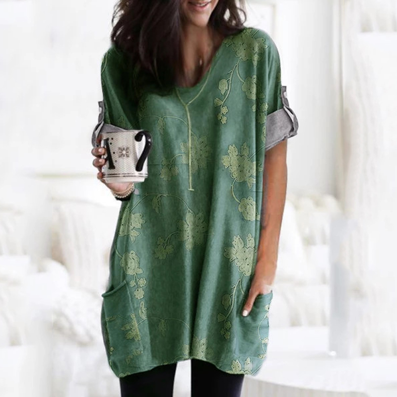 Temperament Printed V Neck Loose Long Sleeve T Shirt