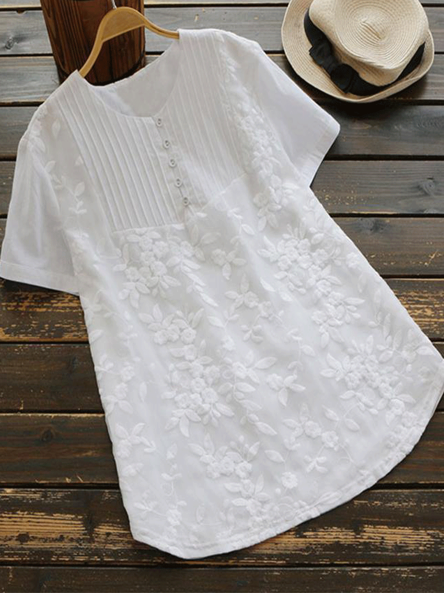 Womens Embroidered Cotton And Linen Double Layer Blouse
