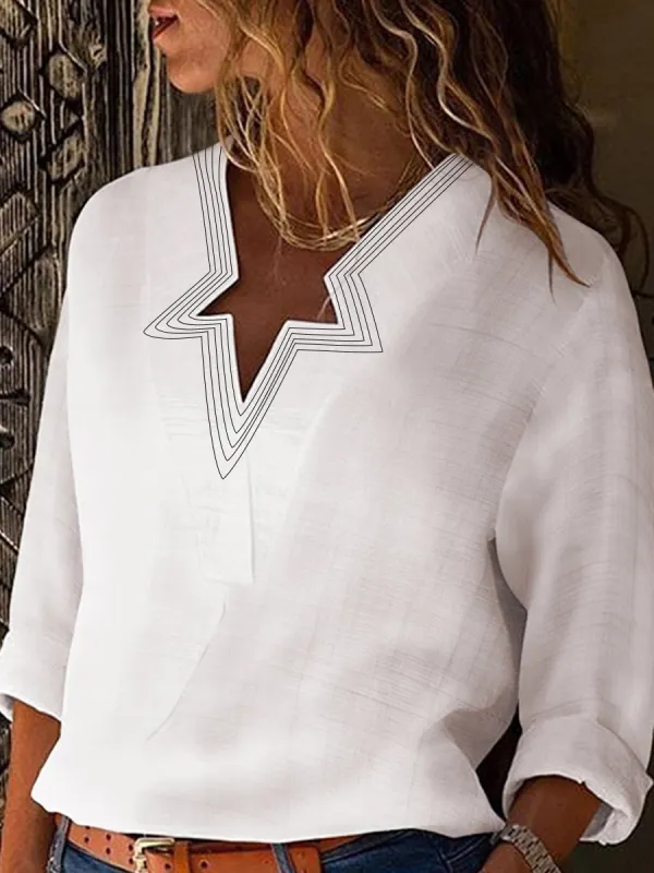 Simple Star Collar Long Sleeve Solid Color Shirt - Realyiyi.com 