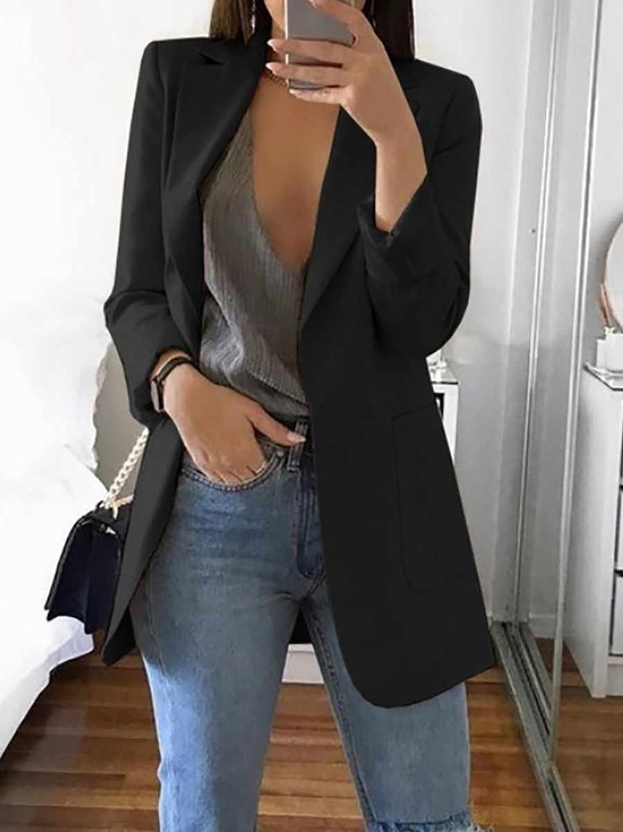 Fashion Pure Colour Long Sleeve Bodycon Blazer