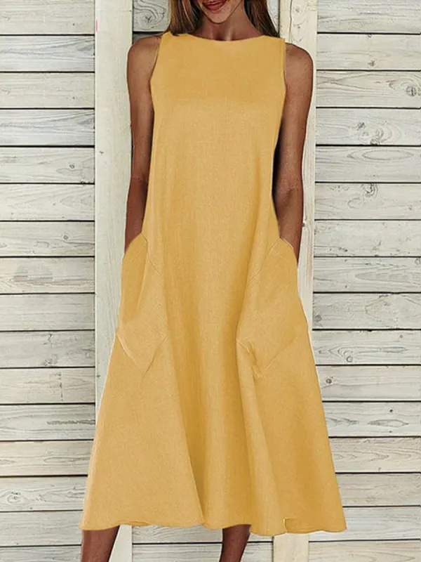 Women Casual Plain Sleeveless Dress - Funluc.com 
