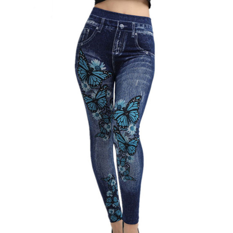 

Summer Thin Butterfly Pattern Seamless Denim Super Stretch Leggings