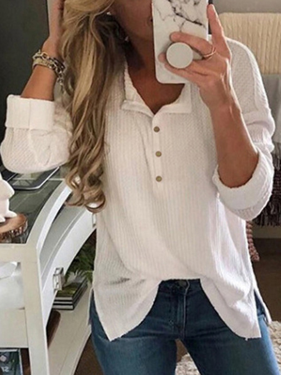 Simple V Neck Long Sleeved Split T Shirt