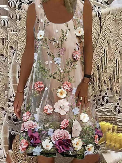 Casual Women'S Flower Sling Midi Skirt Dress