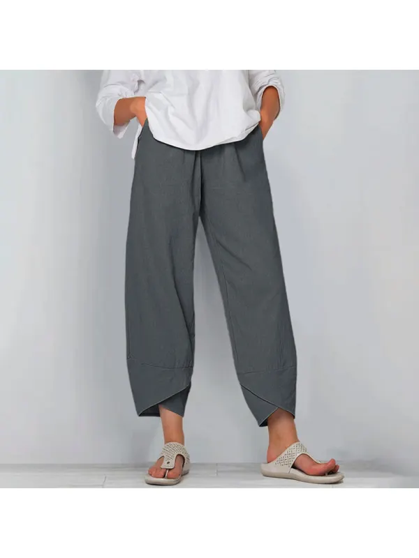Solid Color Elastic Waist Casual Pants - Machoup.com 