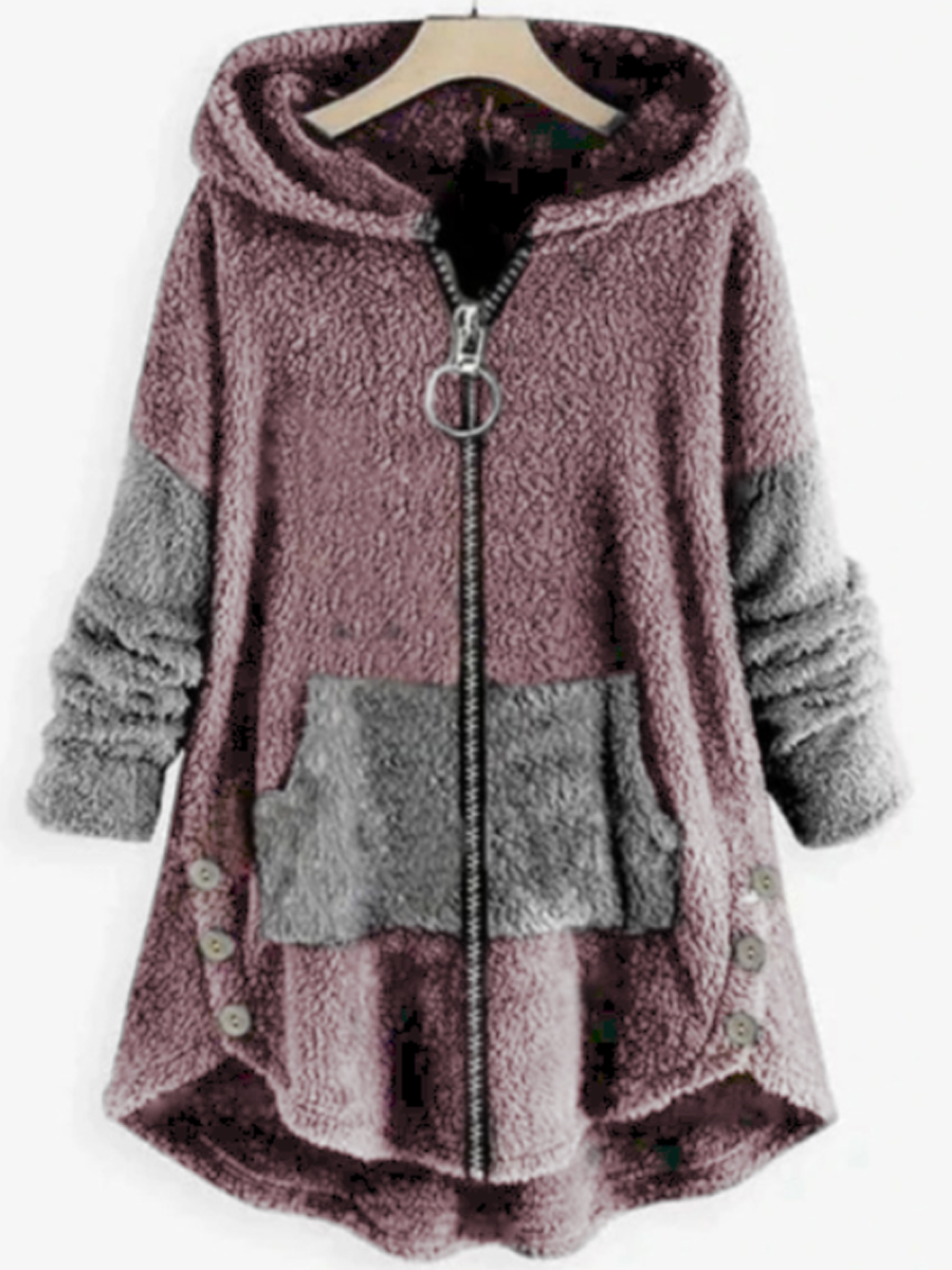 Contrasting Hooded Zipper Warm Coat