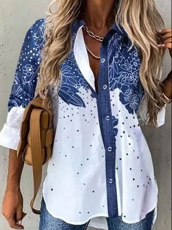 Floral Print Loose Casual Long-sleeved Blouse - Amikiss.com 