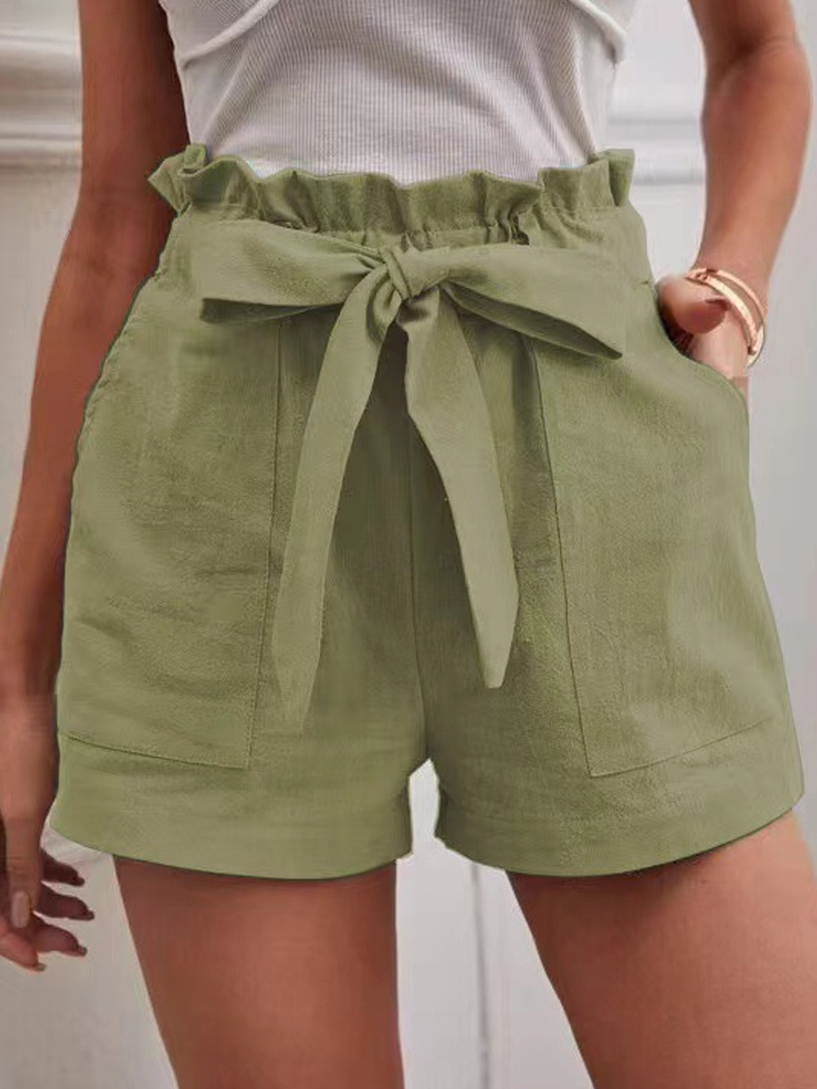 Casual Solid Color Linen Pocket Shorts