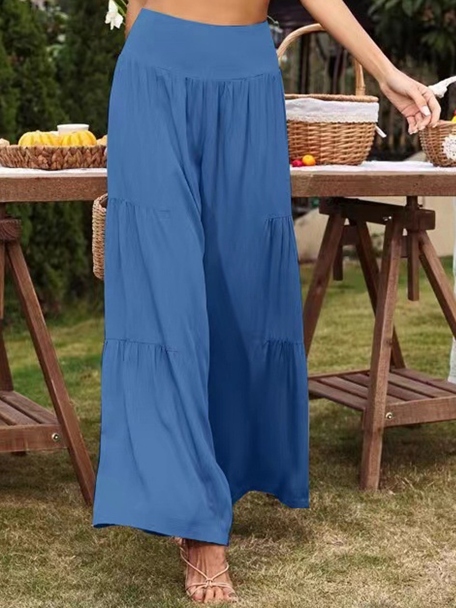 Casual Solid Color Cotton And Linen High Waist Loose Wide Leg Pants