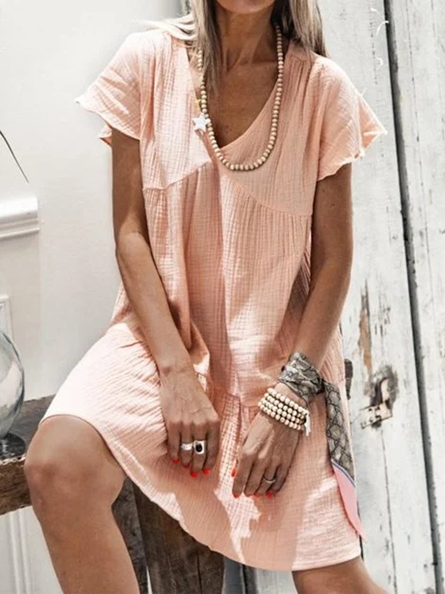 Casual Fashion V Neck Solid Color Short Sleeve Short Dress